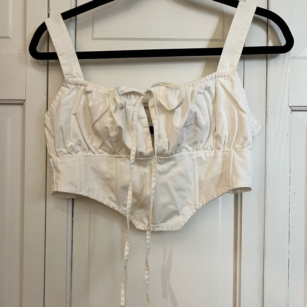 White Cropped Tie-Front Top